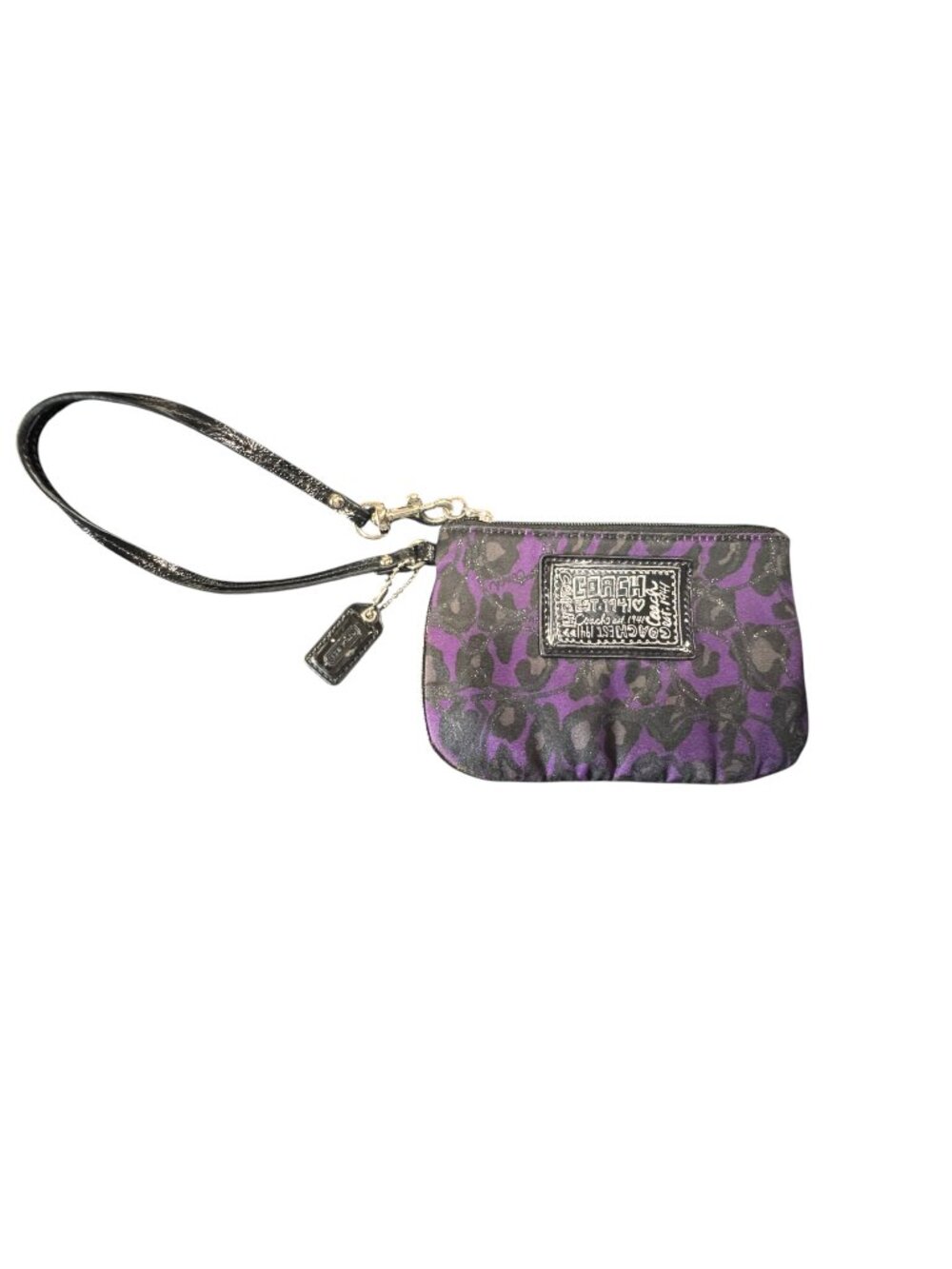 Coach Poppy Rare Purple Leopard Glitter Wristlet | EUC